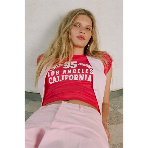 NWOT Zara light pink cotton wide leg, baggy fit, full length pants, L - Picture 3 of 8